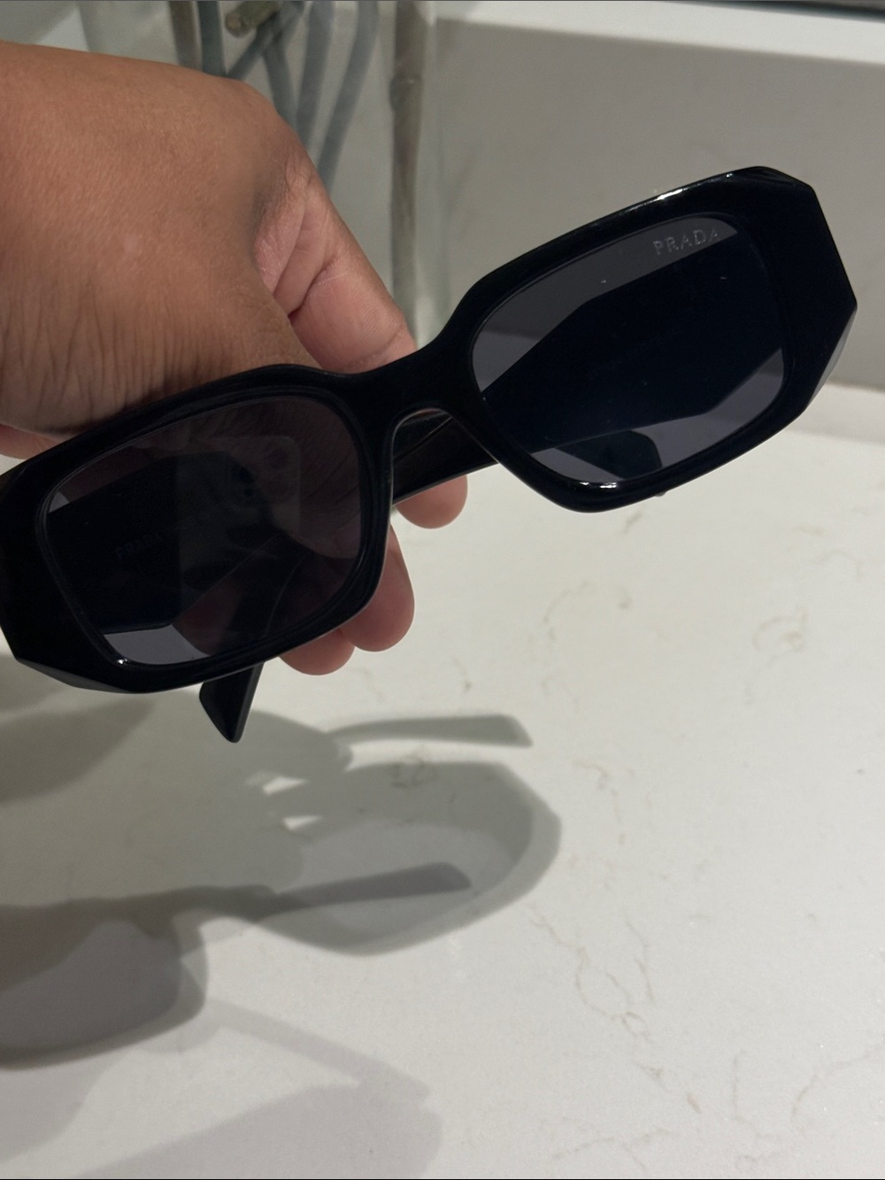 Prada Glossy Black Rectangular Sunglasses - Picture 11 of 14